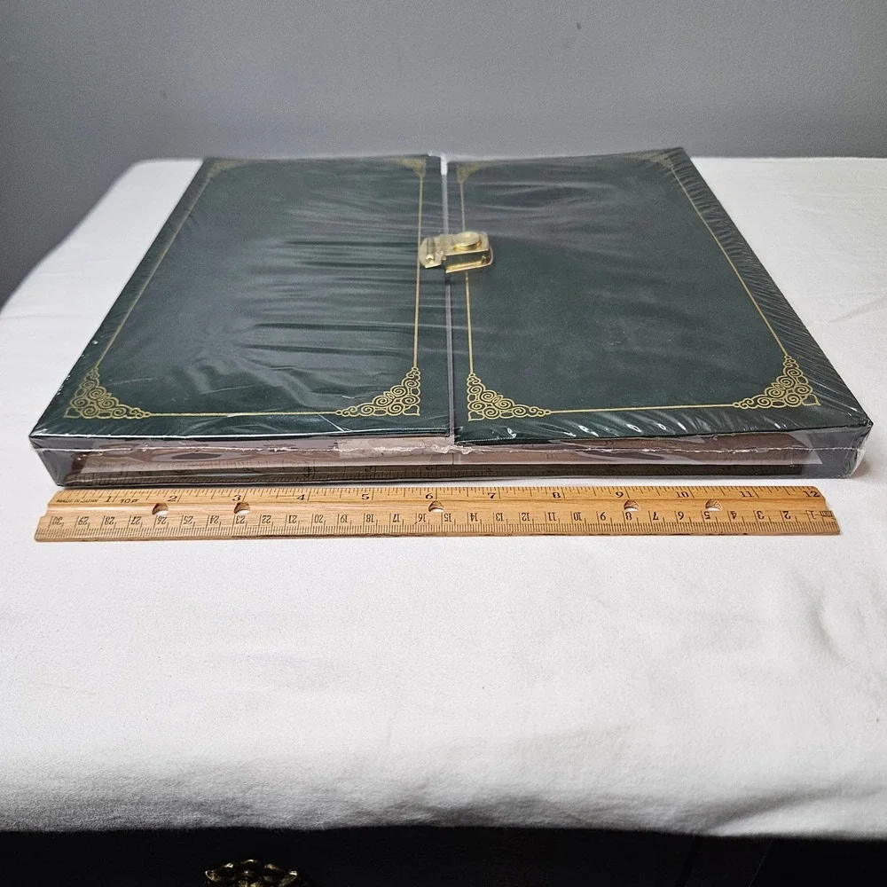 Dark Green Faux Leather Dual Open Photo Album Gold Filigree 12x12 Square Latch